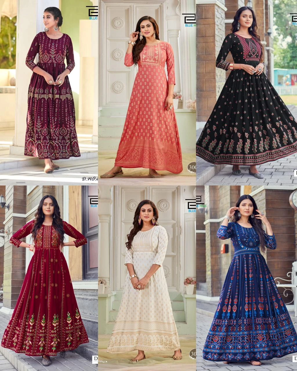 Blue Hills Bela 14Kg Heavy Rayon Print Wholesale Long Gown Catalog — Wholesale Kurtis, Blue Hills wholesale from Surat — view 7
